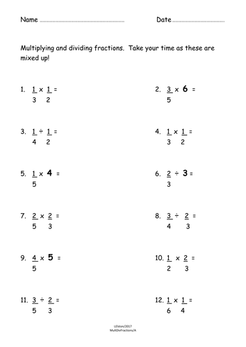 Multiplying and Dividing Fractions Mixed Worksheets | Teaching Resources