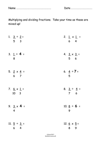 Multiplying and Dividing Fractions Mixed Worksheets | Teaching Resources