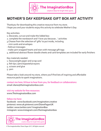 Mothers Day Keepsake Gift Box Art And Craft Activity Pack Teaching Resources