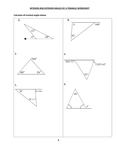 ANGLES IN TRIANGLES WORKSHEET WITH ANSWERS | Teaching Resources