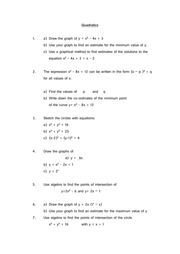 Quadratics - Graphical Solutions - for year 11/12 maths