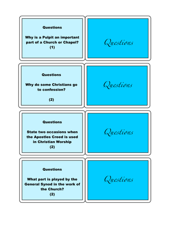Revision - GCSE Christianity exam style questions game cards