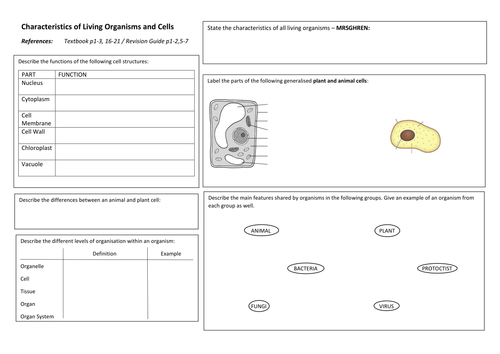 iGCSE Biology CHARACTERISTICS OF LIVING ORGANISMS AND CELLS Revision Poster