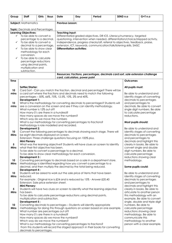 Fraction, Decimals and Percentages (Lower Ability) | Teaching Resources