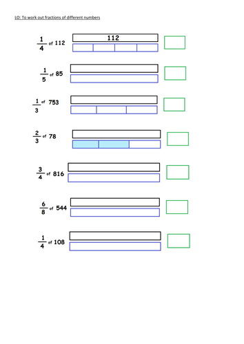 Year 3 / 4 fractions of number sheet (differentiated) | Teaching Resources