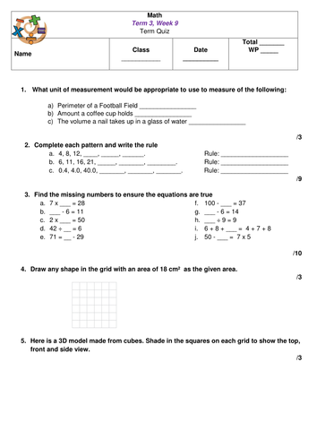 Tes: Measurement: Volume, Capacity, Area