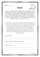 Easter Reading Comprehension / Worksheet with Inference/ Retrieval ...