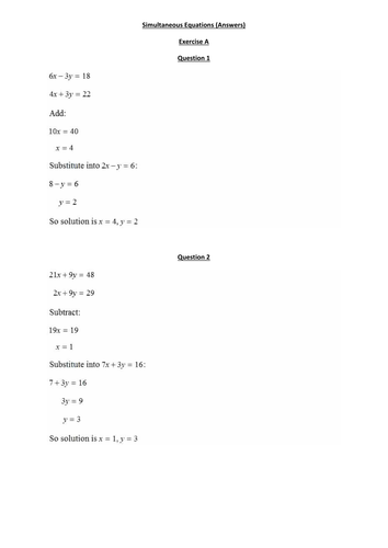 Simultaneous Equations Teaching Resources