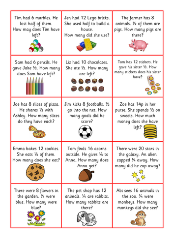 year 1 fractions problem solving