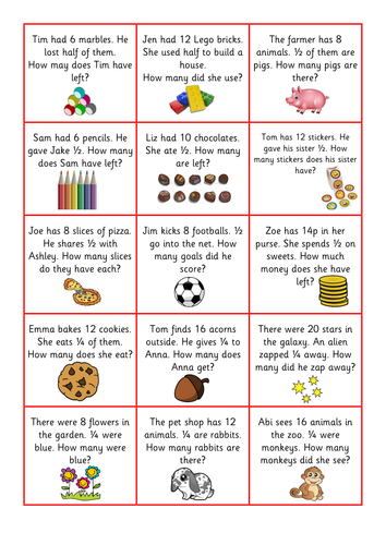 Fractions Word Problems Year 1 DIFFERENTIATED Teaching Resources
