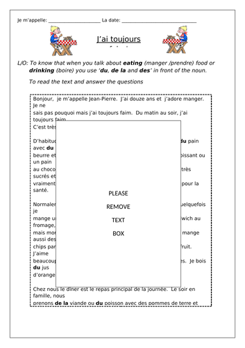 FRENCH - Food and drinks activities - Worksheets | Teaching Resources