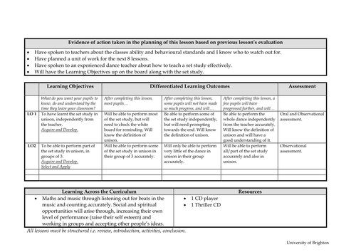 Dance Thriller Lesson Plans