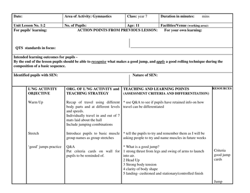 Gymnastics Lesson Plans Part 1 | Teaching Resources