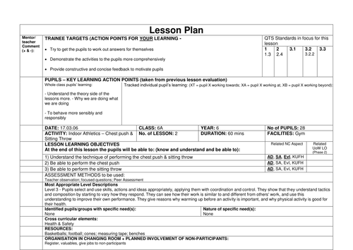 Indoor Athletics Lesson Plans