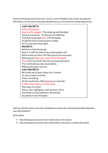 Macbeth Exam Mock Assessment With Sample Answer Aqa English Literature