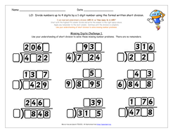 ks2 y5 y6 written formal short division differentiated worksheets and