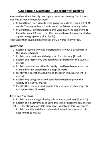 aqa a level psychology experimental design