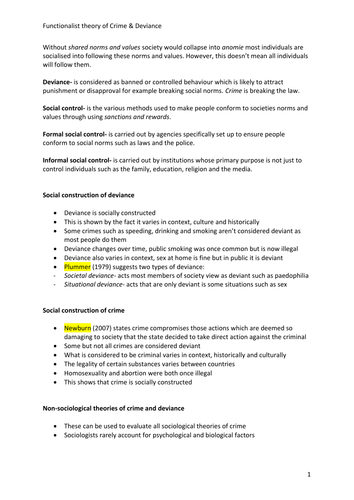 Functionalist crime and deviance sociology