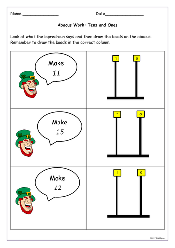 st patrick s day place value tens ones partition abacus numbers matching cut paste activities teaching resources