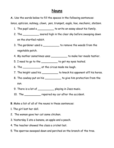 Noun worksheet