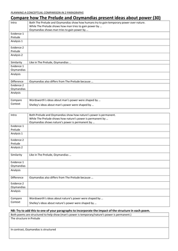 Ozymandias and Prelude: Improved writing frame for writing discriminating conceptual comparisons