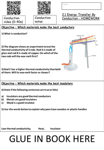 Energy Transfer by Conduction Homework | Teaching Resources