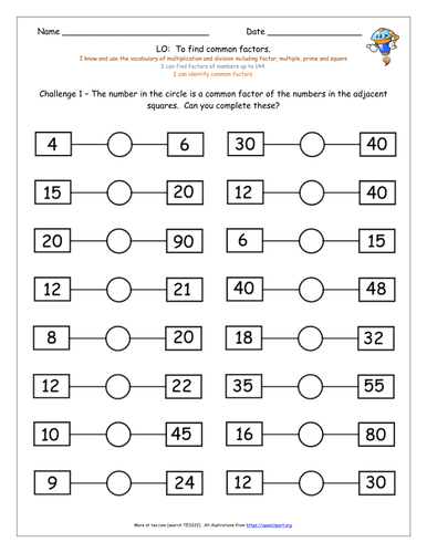 KS2 Y5 Y6 Finding Factors And Common Factors Differentiated Worksheets 144 Factor Bugs 