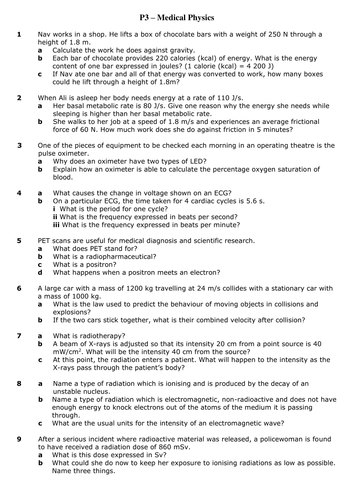 Medical Physics Practice Questions GCSE | Teaching Resources