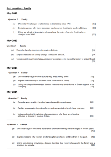 WJEC GCSE Sociology The Family Essay Practice and Planning Revision Booklet