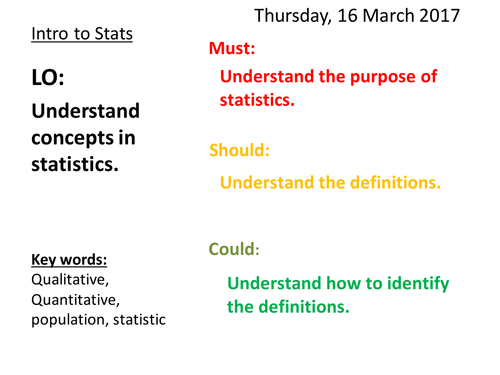 Mathematics Statistics 1 Lessons