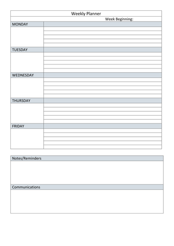 Weekly Planning Page | Teaching Resources