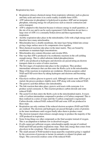 A2 Respiration key facts