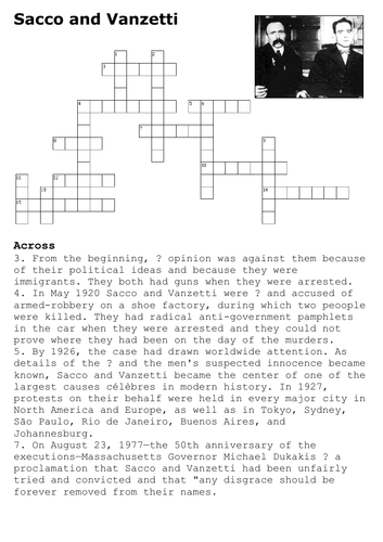 Sacco and Vanzetti Crossword