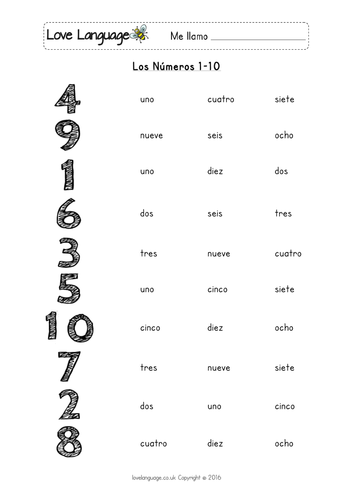 Numbers 1 10 In Spanish Worksheet Pdf