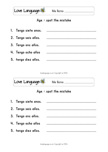 Age In Spanish Numbers 1 10 Worksheets Teaching Resources