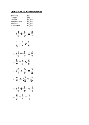 using bidmas with fractions teaching resources