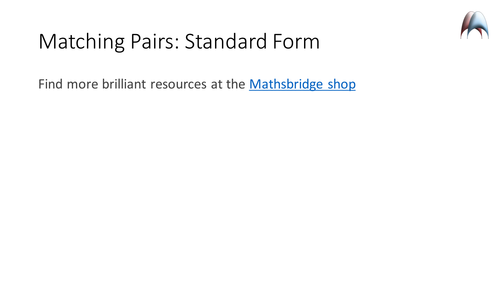 Matching Pairs Memory Game - Standard Form