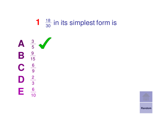 Multiple Choice Starters - Equivalent and Ordering Fractions