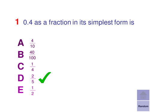 Multiple Choice Starters - Fractions to Decimals