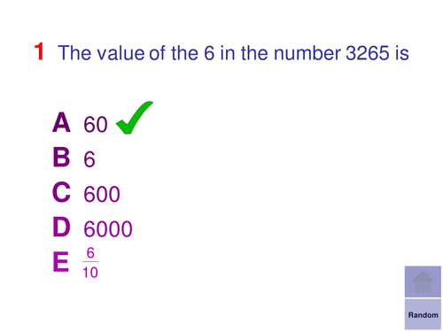Multiple Choice Starters - Place Value and Basic Number