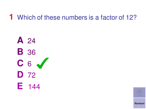 Multiple Choice Starters - Factors, Multiples and Primes