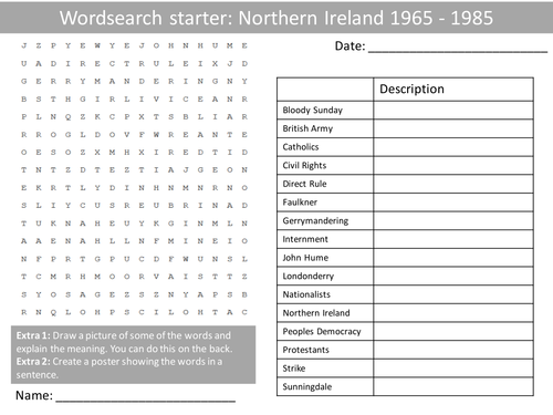 History Northern Ireland 1965 1985 Wordsearch Crossword Anagrams