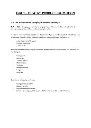 Unit 9 Cambridge Technical helpsheets