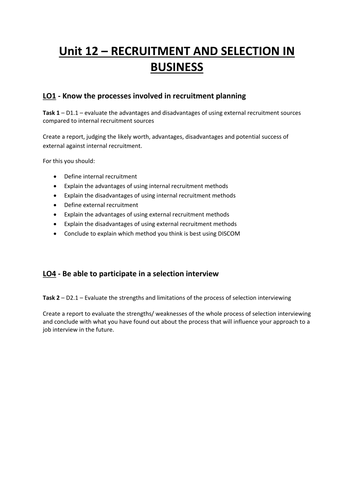 Unit 12 Cambridge Technical helpsheets