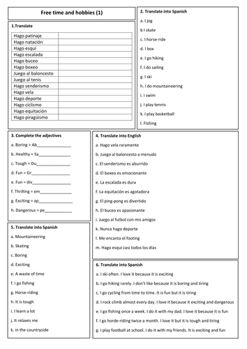 KS3 Spanish - Sentence builders on hobbies with opinions and frequency expressions