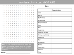 PHSE SRE HIV & AIDS Wordsearch Crossword Anagram Alphabet Keyword ...