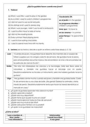 Spanish GCSE Imperfect past tense hobbies free time reading grammar/ tiempo libre