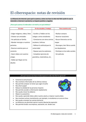 El ciberespacio: notas de revisión (AQA new A Level Spanish)