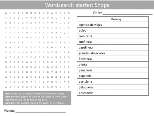 Spanish Shops Shopping Keyword Wordsearch Crossword Anagrams Keyword ...