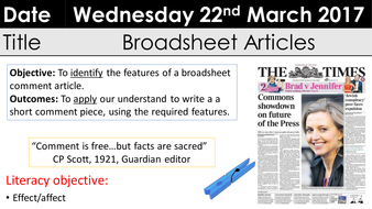 Broadsheet comment articles KS3 Y9 | Teaching Resources